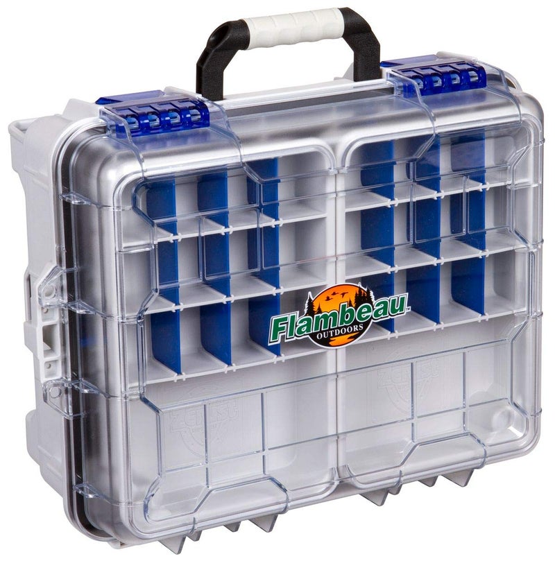 Flambeau Outdoors 3000WPBC Tackle Box - HD Waterproof Tackle Satchel System, Includes 2 Removable WP3012 Ultimate Waterproof Tuff Tainers, Floating Satchel, Fishing Tackle and Gear Storage, Gray/Clear - Image 1